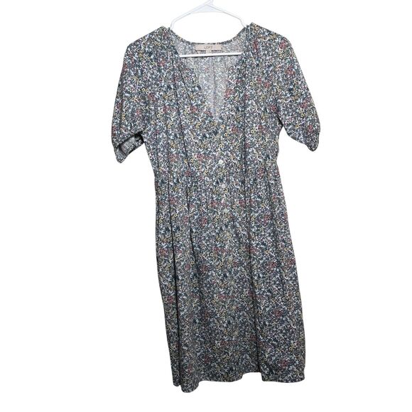 Loft Dress Women's Small V-Neck Button Short Sleeve Floral Boho Cottage Sheath - Picture 1 of 9